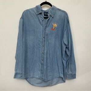 Summit Fedora Tweety Bird Graphic Lightweight Denim Shirt Size Large